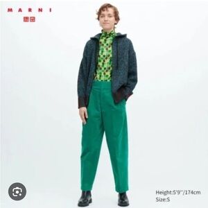 MARNI UNIQLO CORDUROY WIDE FIT PLEATED GREEN PANTS. Size Xs